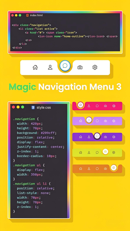 Magic Navigation Menu 3: Create Stunning Animated Menu with HTML & CSS