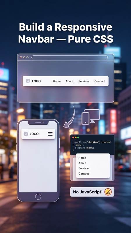 Build Responsive Navbar Pure CSS | No JavaScript Required